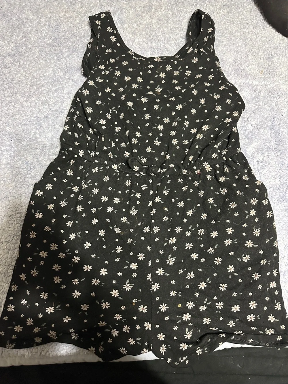 Girls Black Floral Sleeveless romper - Cute Daisy Print